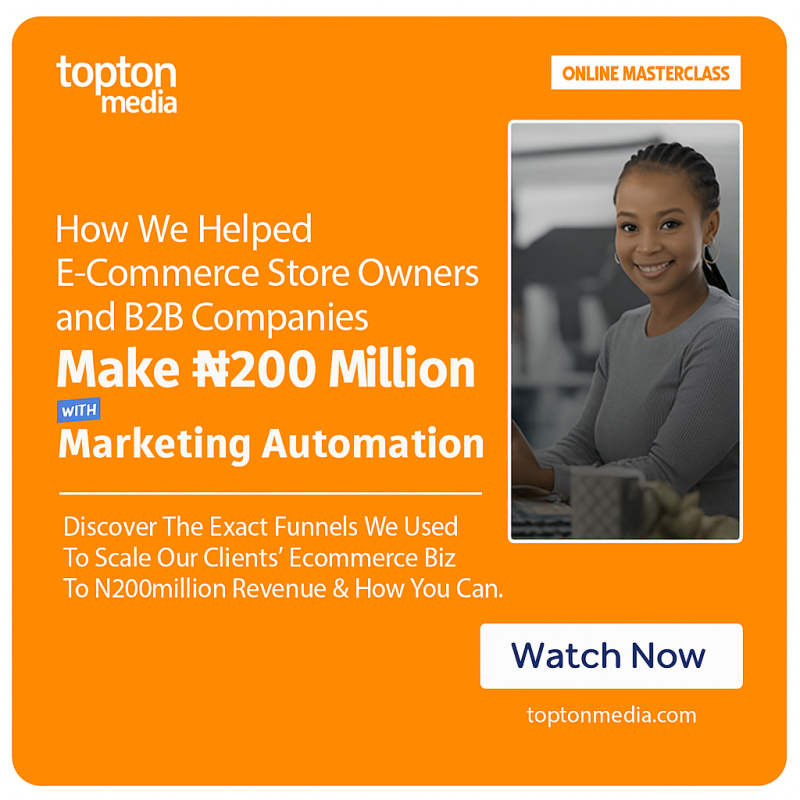 Learn our secrets! We've helped E-Commerce and B2B companies earn ₦200 Million by using A.I. and automated marketing. In this webinar, we'll reveal the simple, step-by-step systems that increased their income and sped up their sales. You'll get the blueprint to achieve similar results